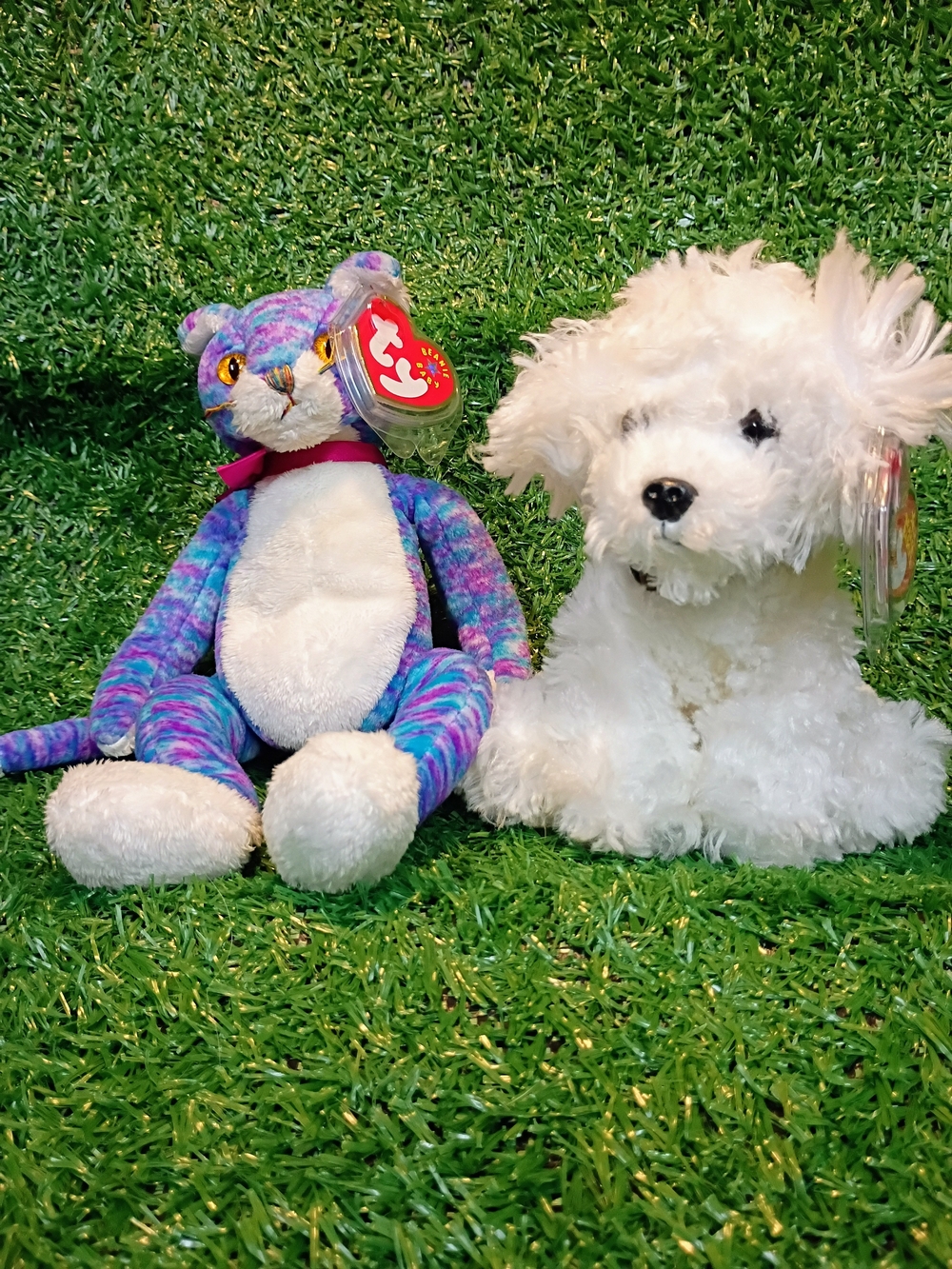 Ty Multicolor Cat "Kooky" And White Puppy "Lollipup"